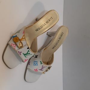 Vtg Louis Vuitton white multicolored mules sz 8 m